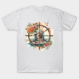 Captain's Wheel with Flowers T-Shirt